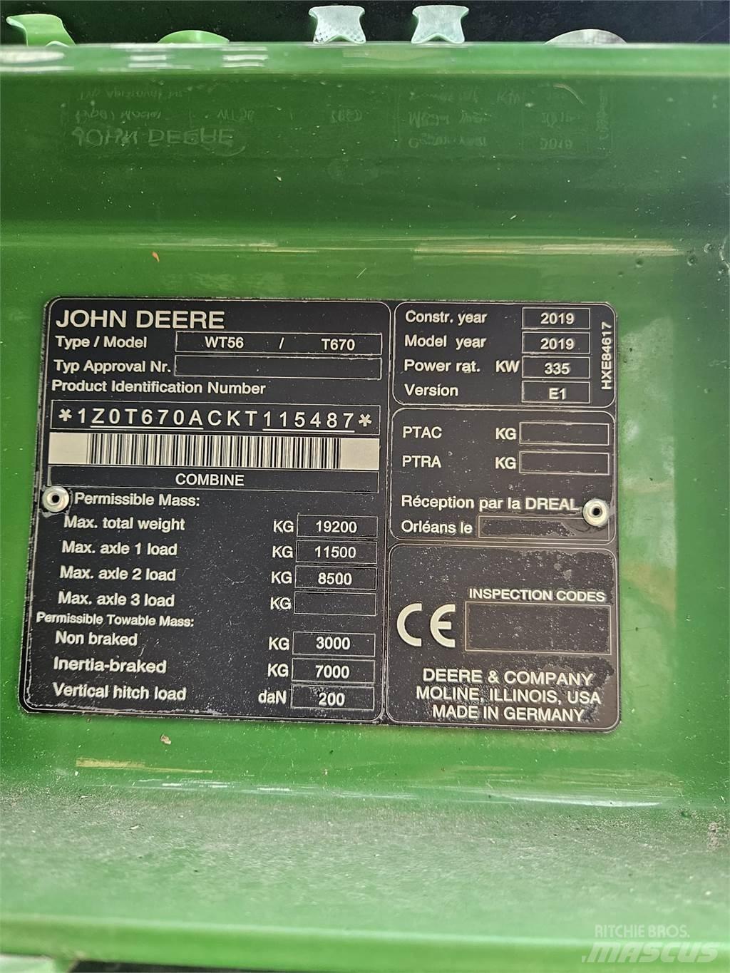 John Deere T670i Θεριζοαλωνιστικές μηχανές