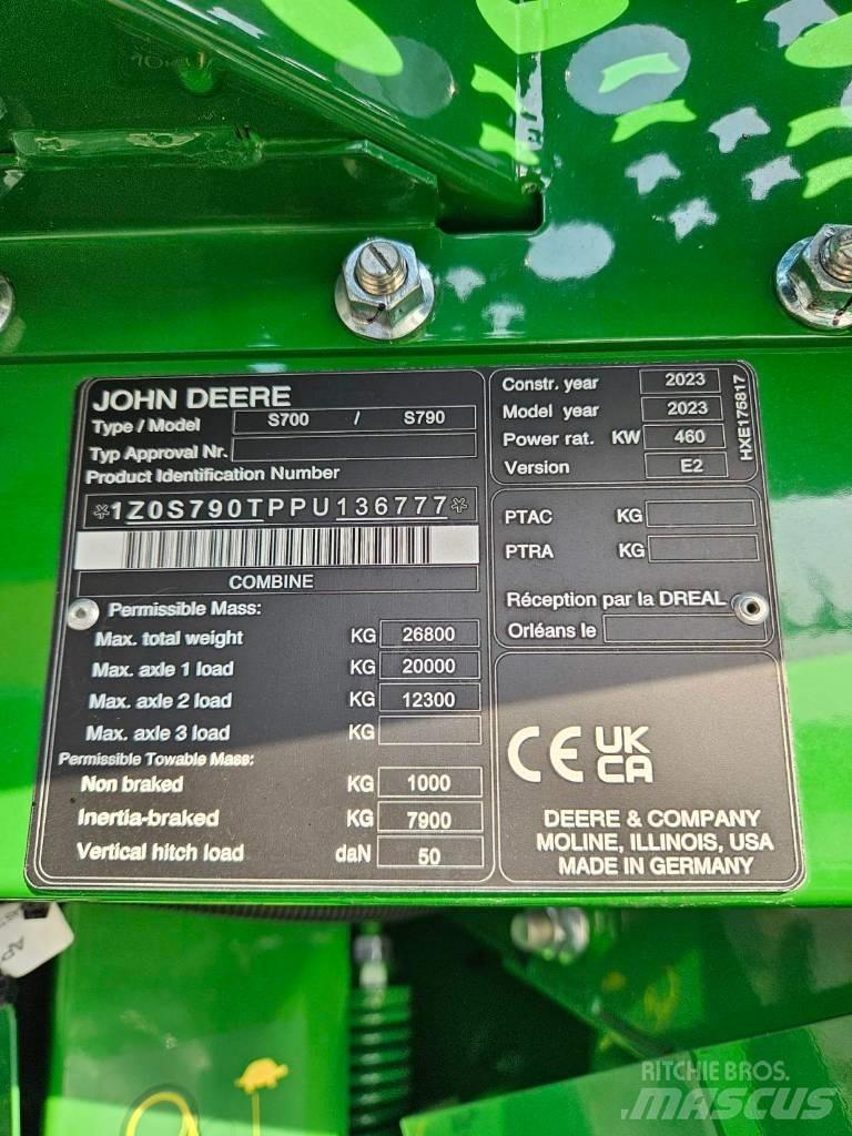 John Deere S790 Θεριζοαλωνιστικές μηχανές