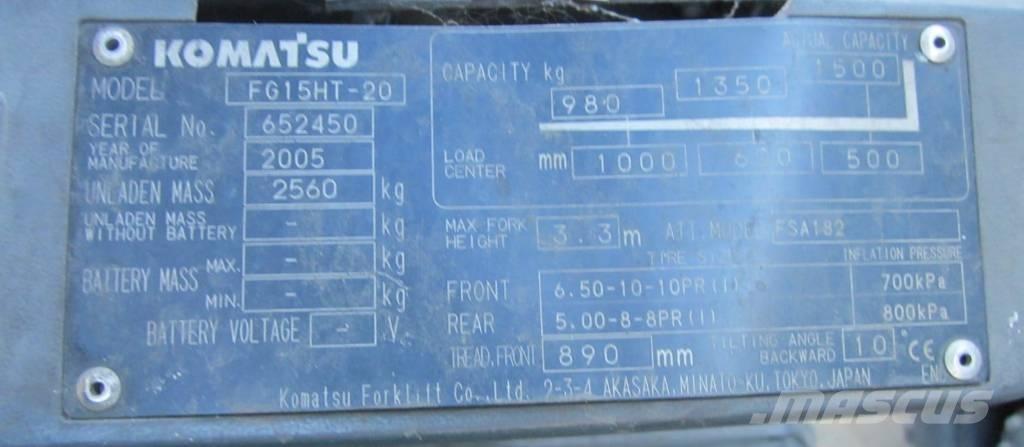 Komatsu FG 15 HT-20 Περονοφόρα ανυψωτικά κλαρκ με φυσικό αέριο LPG