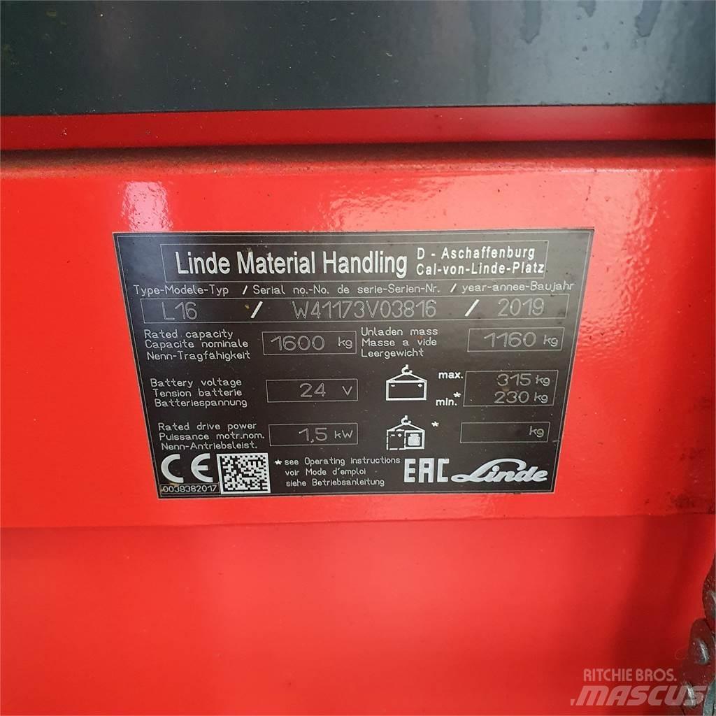 Linde L16i Παλετοφόρα πεζού χειριστή με ιστό