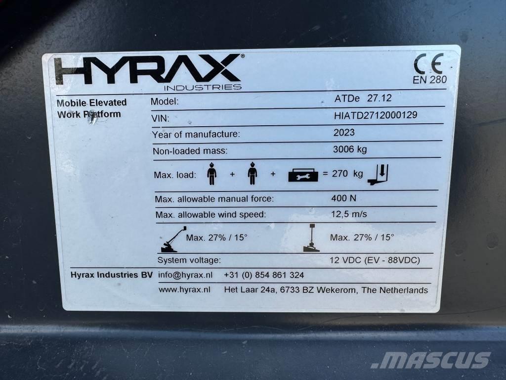 Hyrax ATDe 27.12 Ανυψωτήρες με τηλεσκοπικό βραχίονα