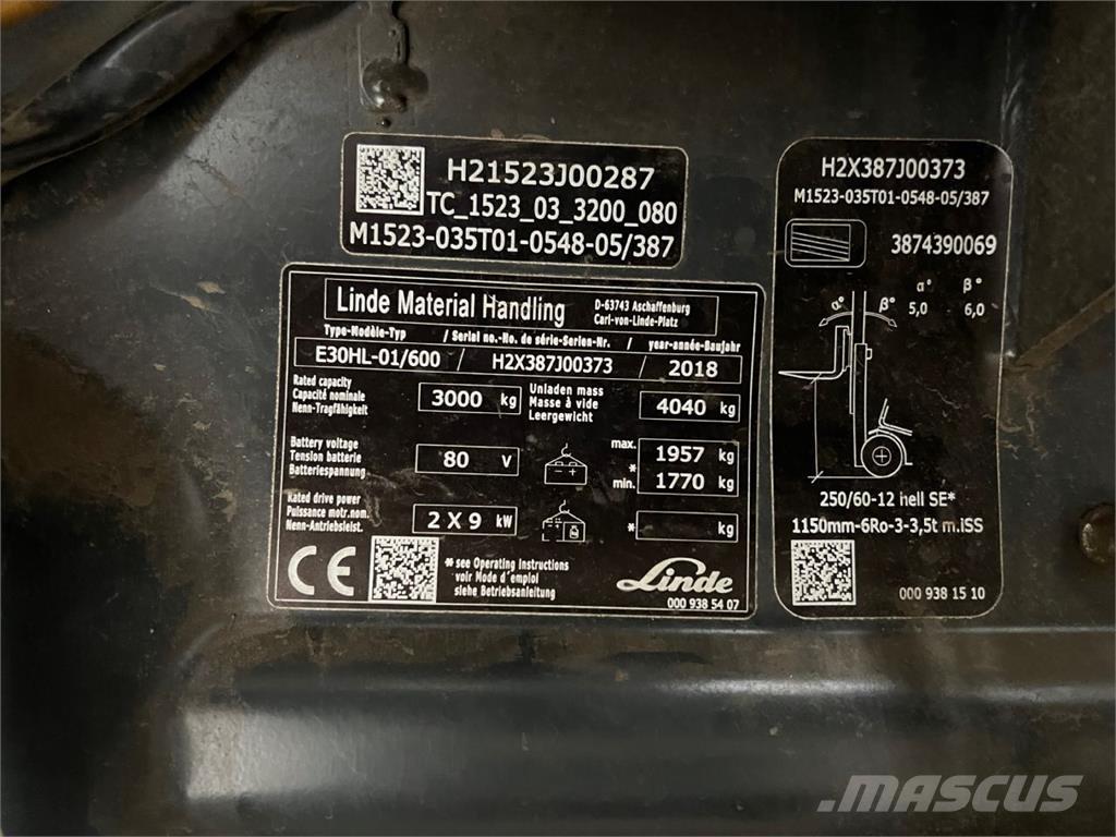 Linde E30/600HL Ηλεκτρικά περονοφόρα ανυψωτικά κλαρκ