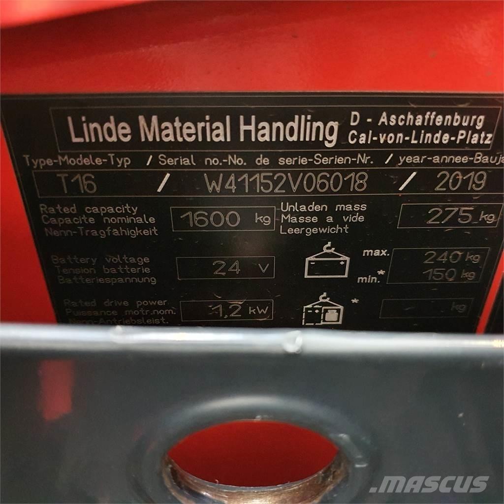 Linde T16 Li-Ion Χειροκίνητο περονοφόρο ανυψωτικό