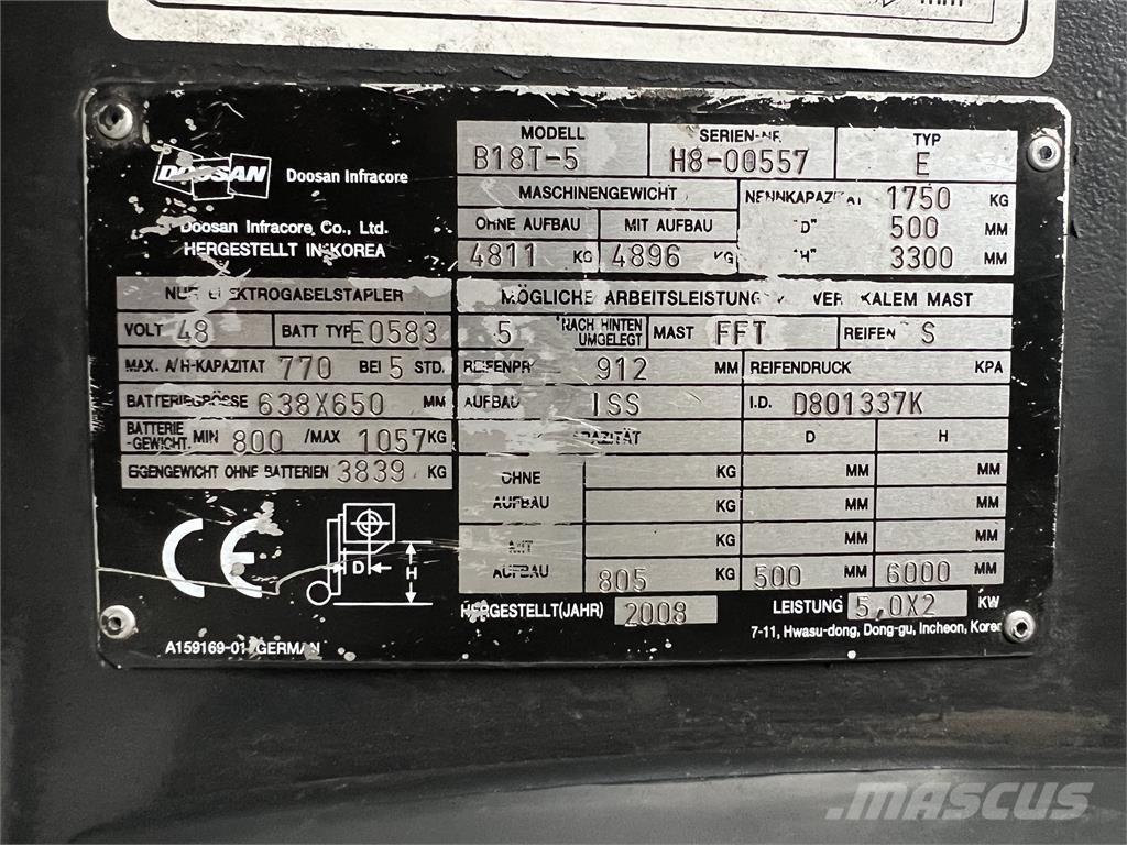 Doosan B18T-5 Ηλεκτρικά περονοφόρα ανυψωτικά κλαρκ