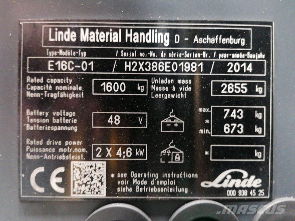 Linde E16C-01 Ηλεκτρικά περονοφόρα ανυψωτικά κλαρκ