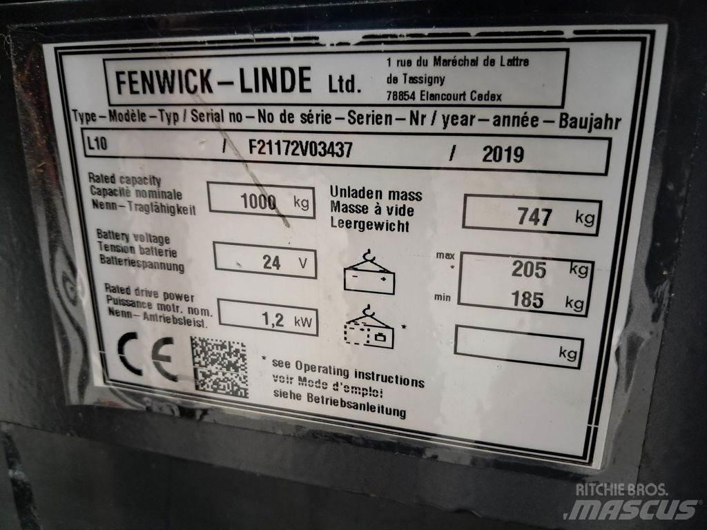 Linde L10 Παλετοφόρα πεζού χειριστή με ιστό
