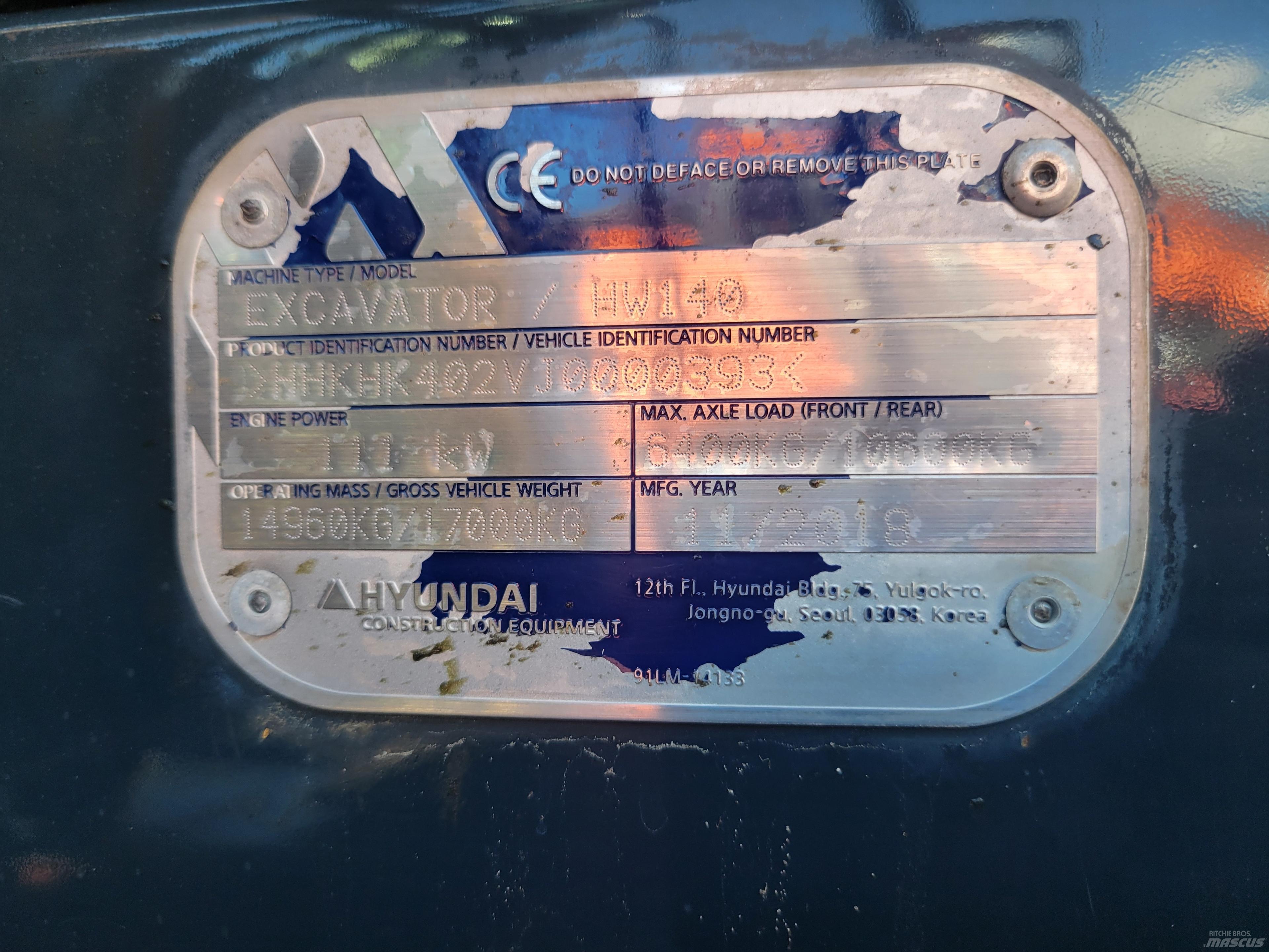Hyundai HW140 Εκσκαφείς με τροχούς - λάστιχα