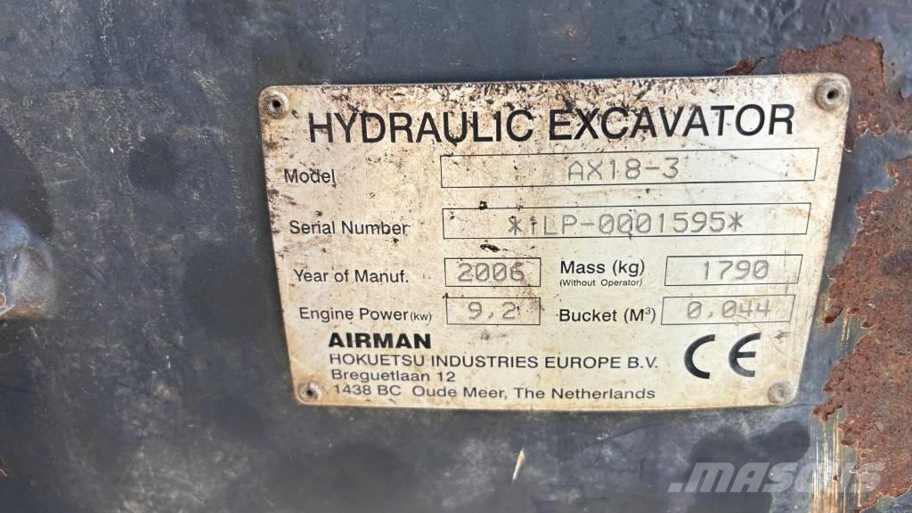 Airman AX 18-3 Εκσκαφάκι (διαβολάκι) < 7t