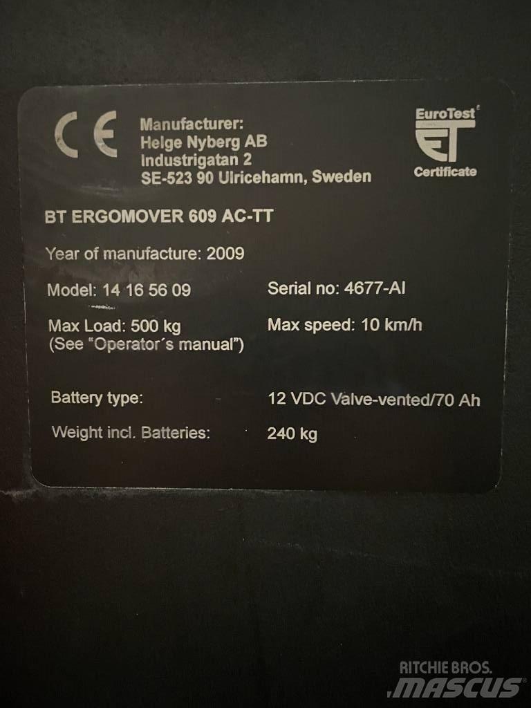 BT 609 AC TT Περονοφόρο ανυψωτικό συλλογής παραγγελιών μικρού ύψους