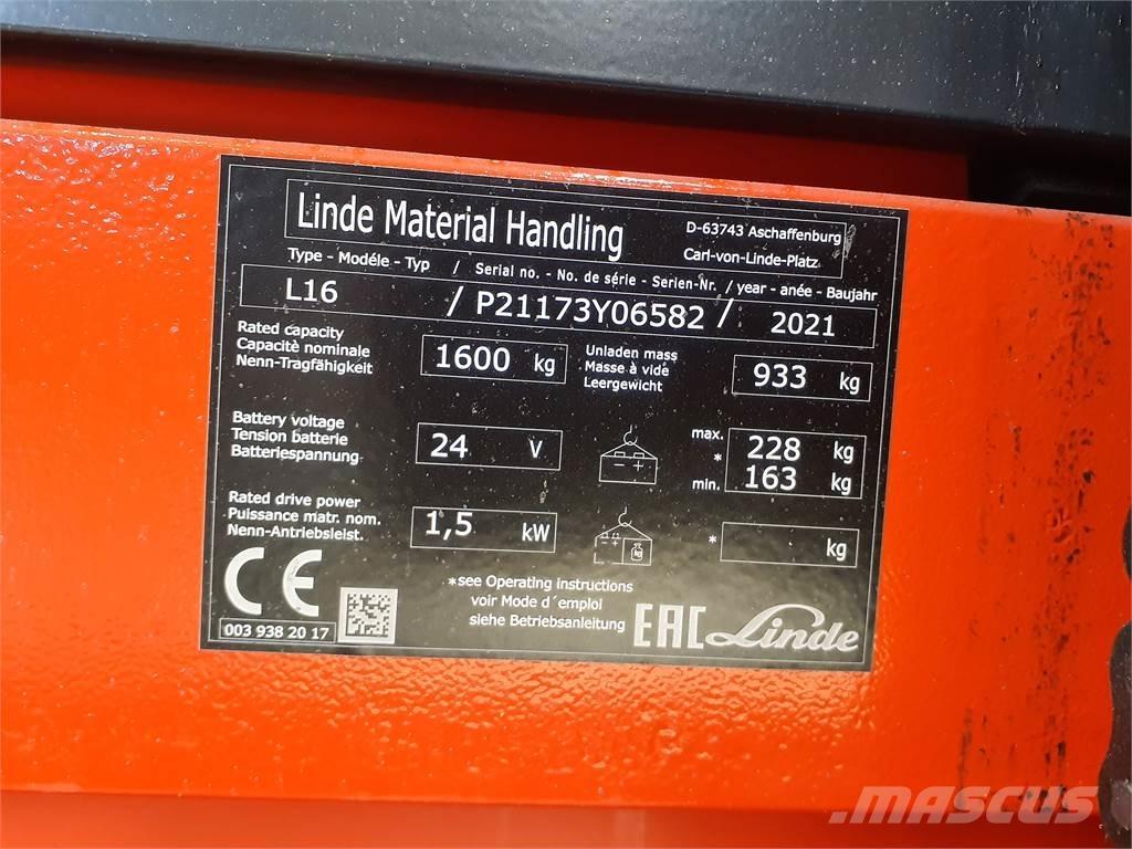 Linde L16i Παλετοφόρα πεζού χειριστή με ιστό