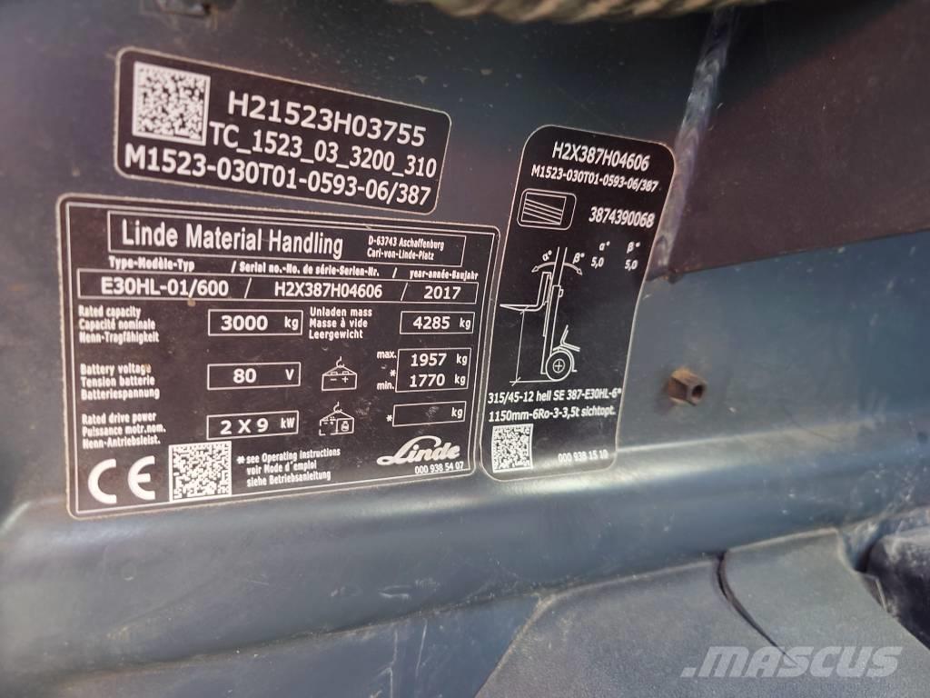 Linde E30/600HL/387 Ηλεκτρικά περονοφόρα ανυψωτικά κλαρκ