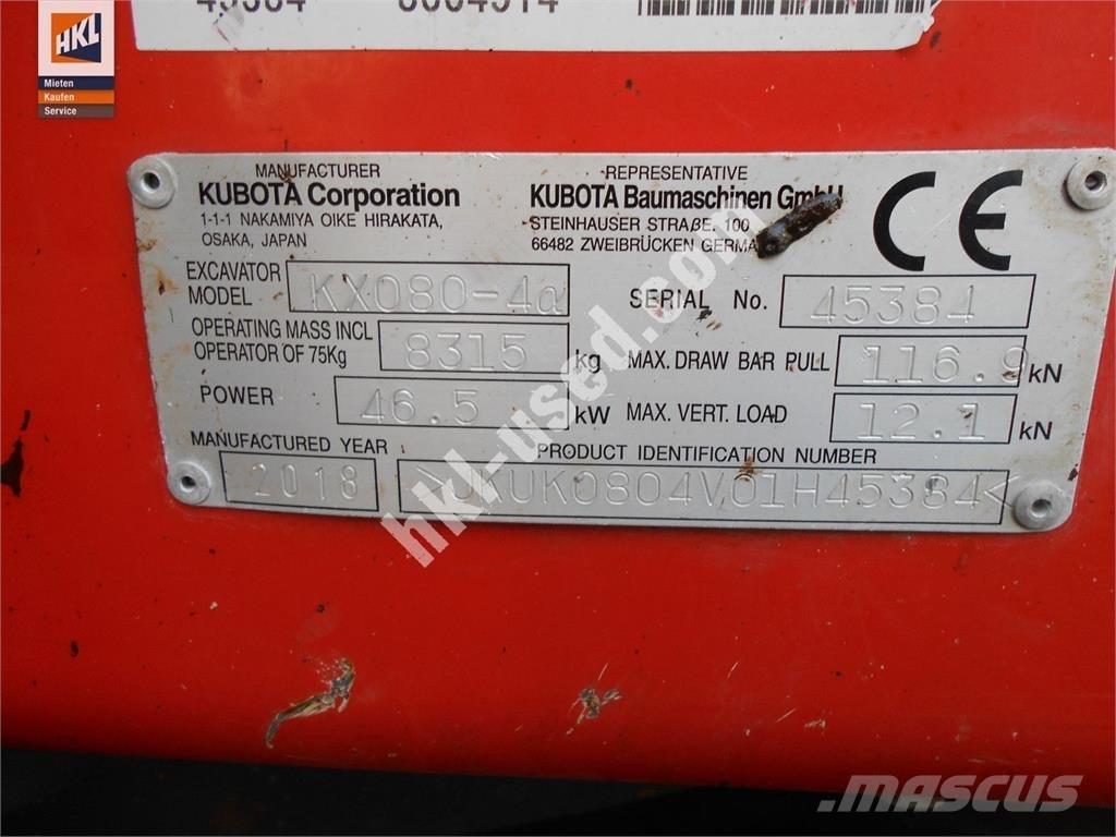 Kubota KX 080-4 Εκσκαφάκι (διαβολάκι) < 7t