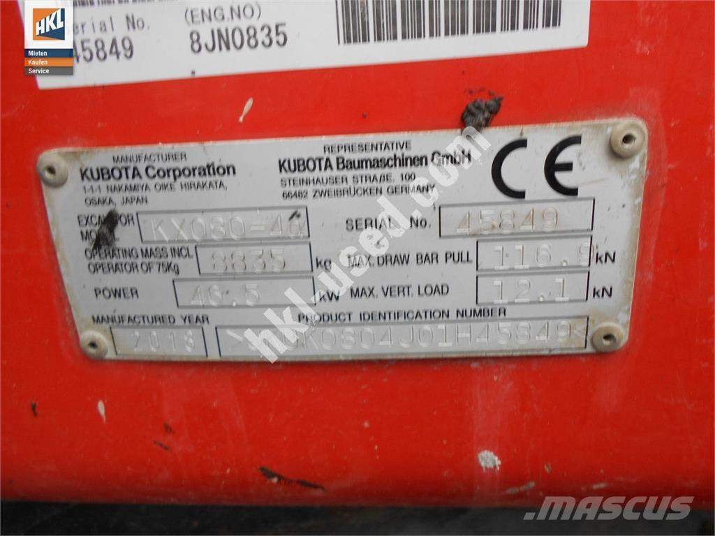 Kubota KX 080-4 Εκσκαφάκι (διαβολάκι) < 7t