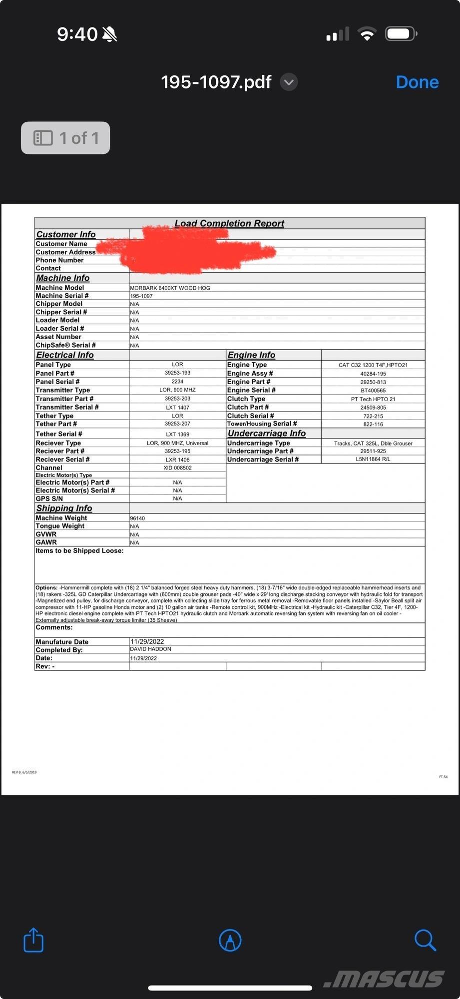 Morbark 6400XT Άλλα εξαρτήματα