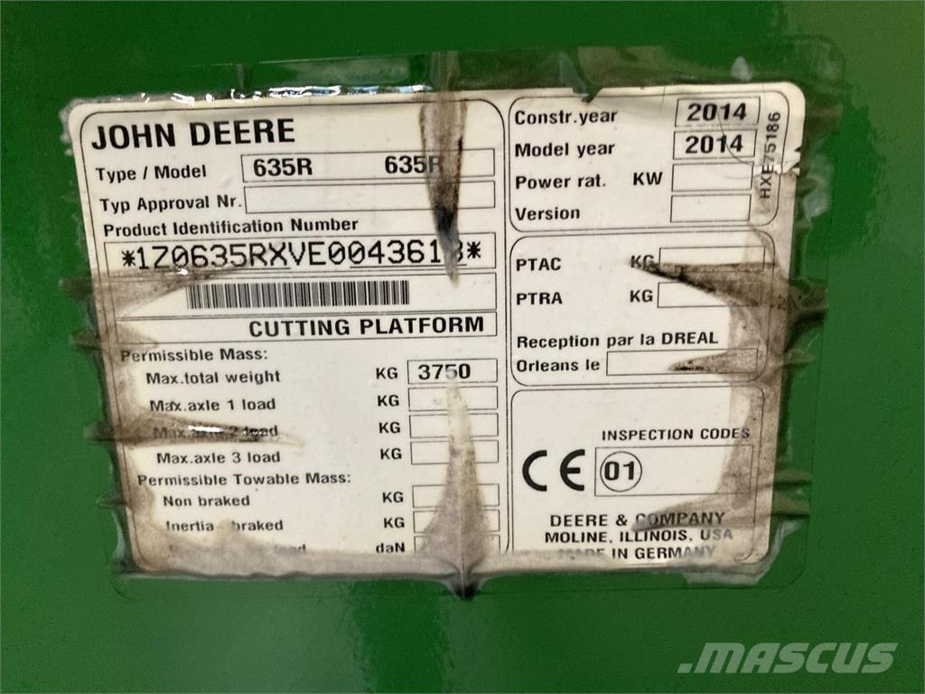 John Deere 635R Κεφαλές θεριζοαλωνιστικών μηχανών