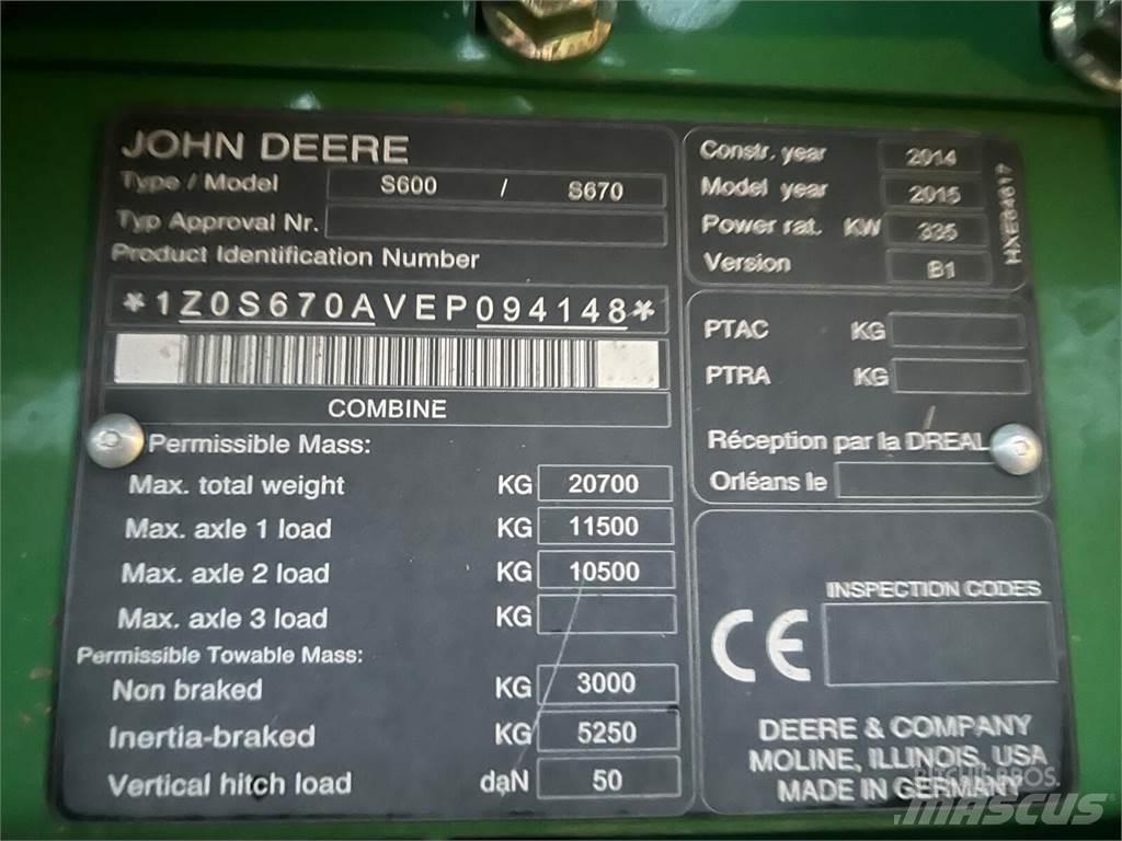 John Deere S670i Θεριζοαλωνιστικές μηχανές