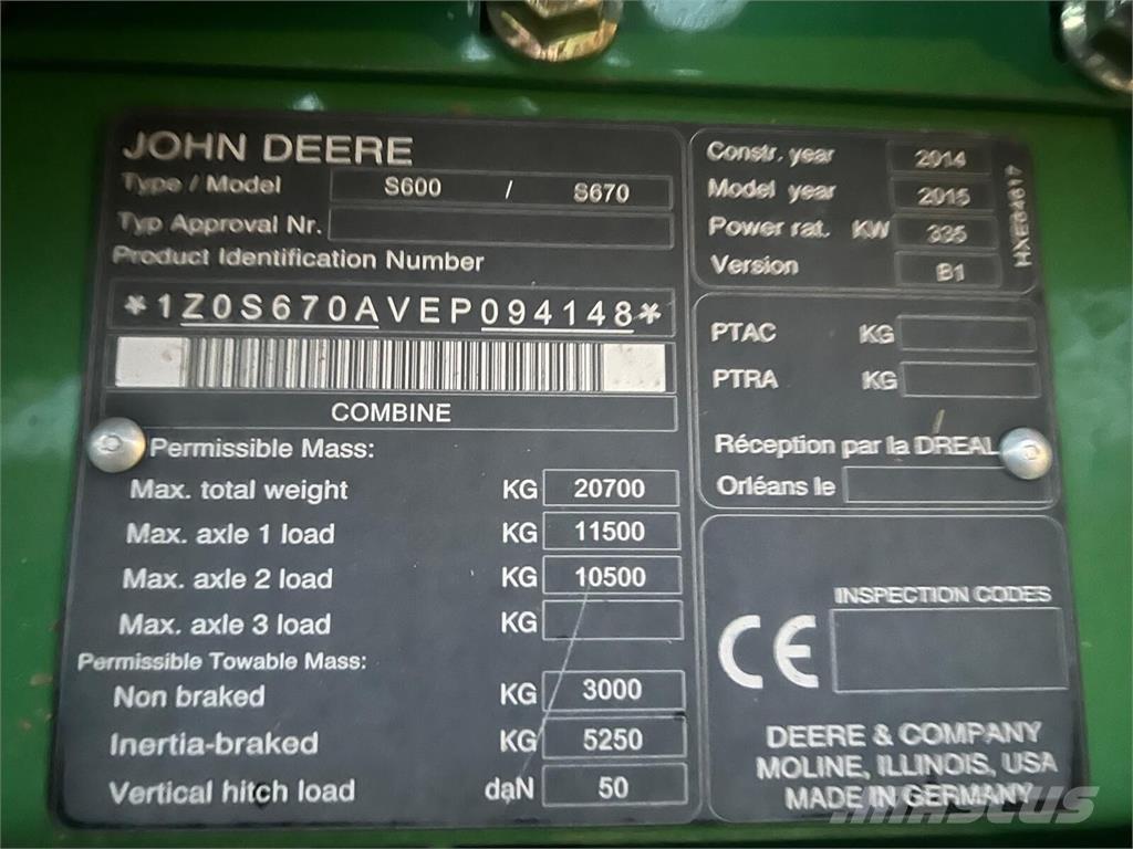 John Deere S670i Θεριζοαλωνιστικές μηχανές