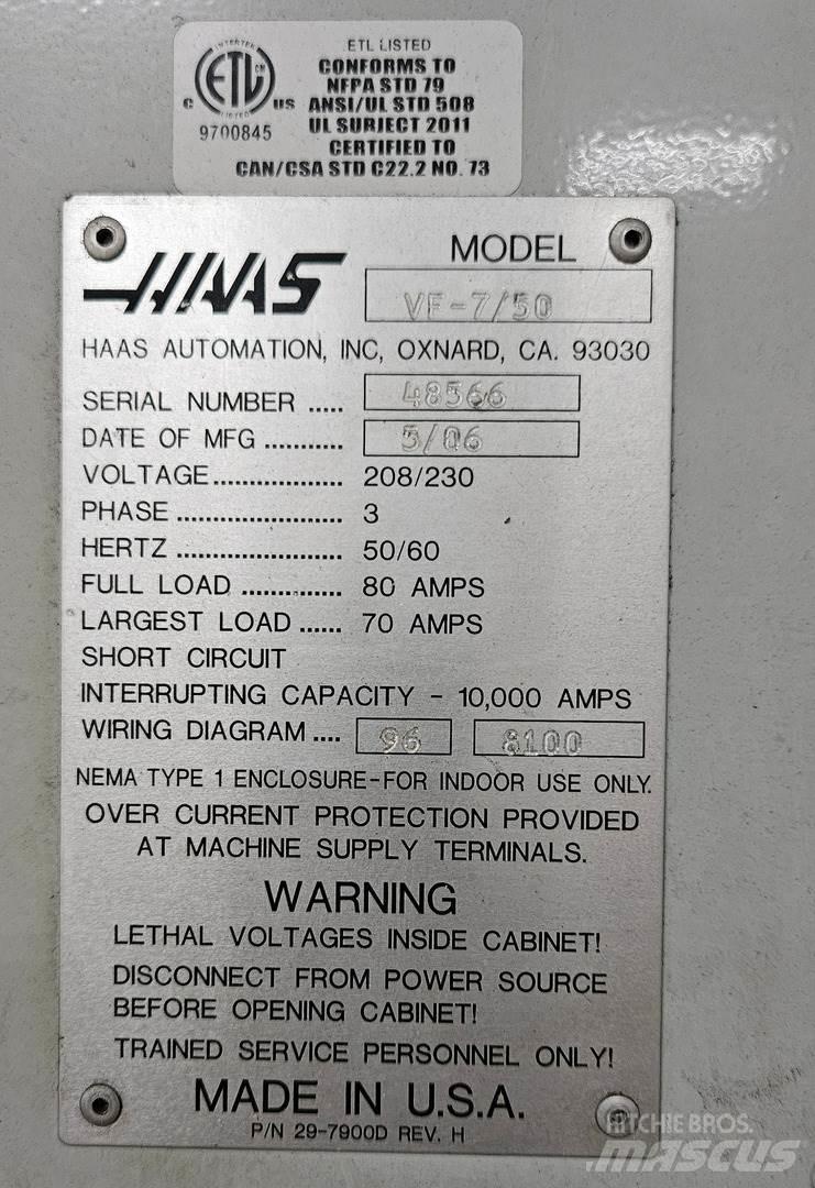 Haas VF-7/50 Κατασκευές - Άλλα