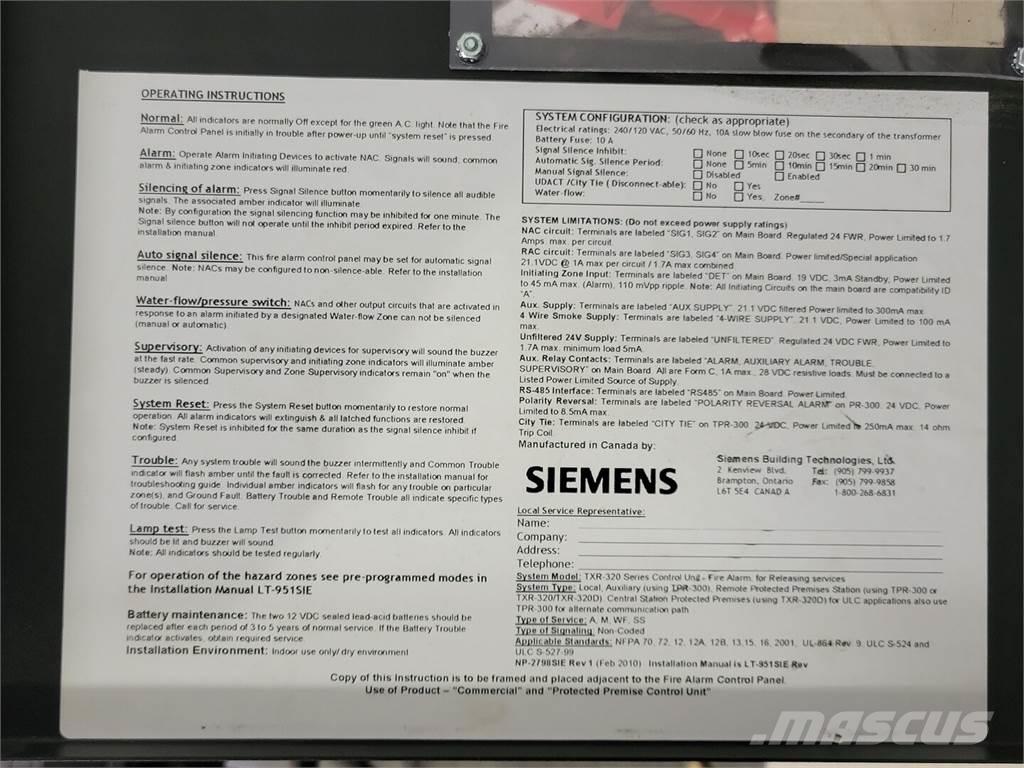 Siemens TXR-320 Κατασκευές - Άλλα