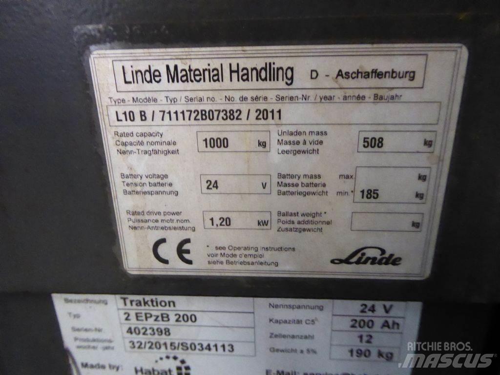 Linde L10B Παλετοφόρα πεζού χειριστή με ιστό