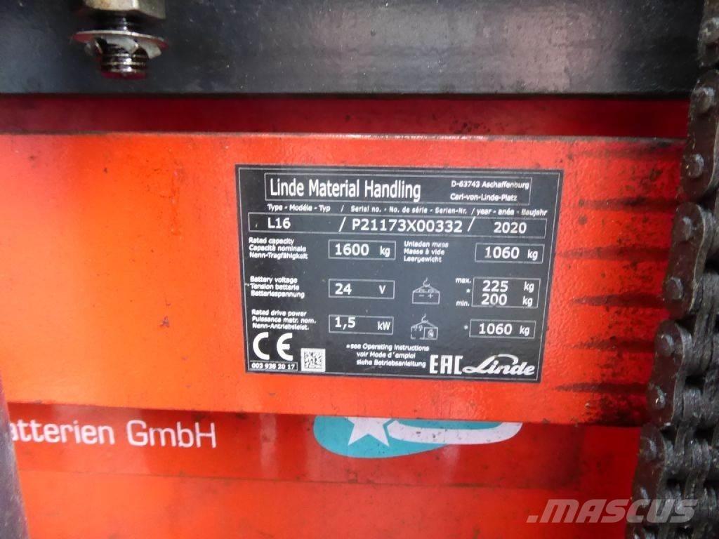 Linde L16 Παλετοφόρα πεζού χειριστή με ιστό