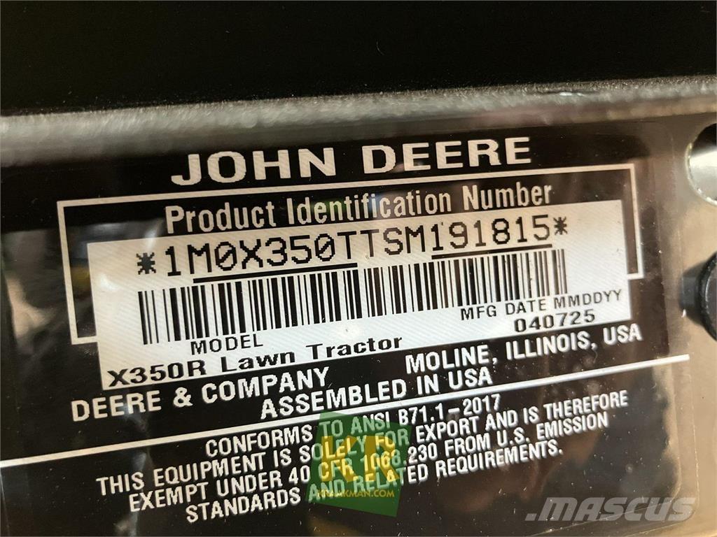 John Deere X350R Χορτοκοπτικά με καθιστό χειριστή