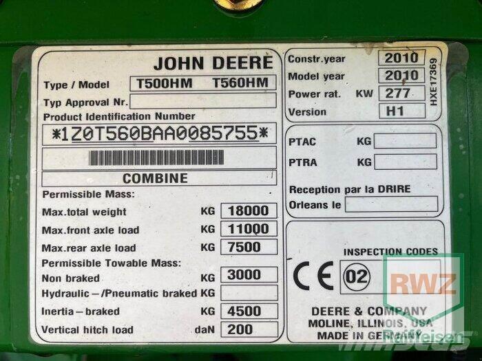 John Deere T560 Θεριζοαλωνιστικές μηχανές