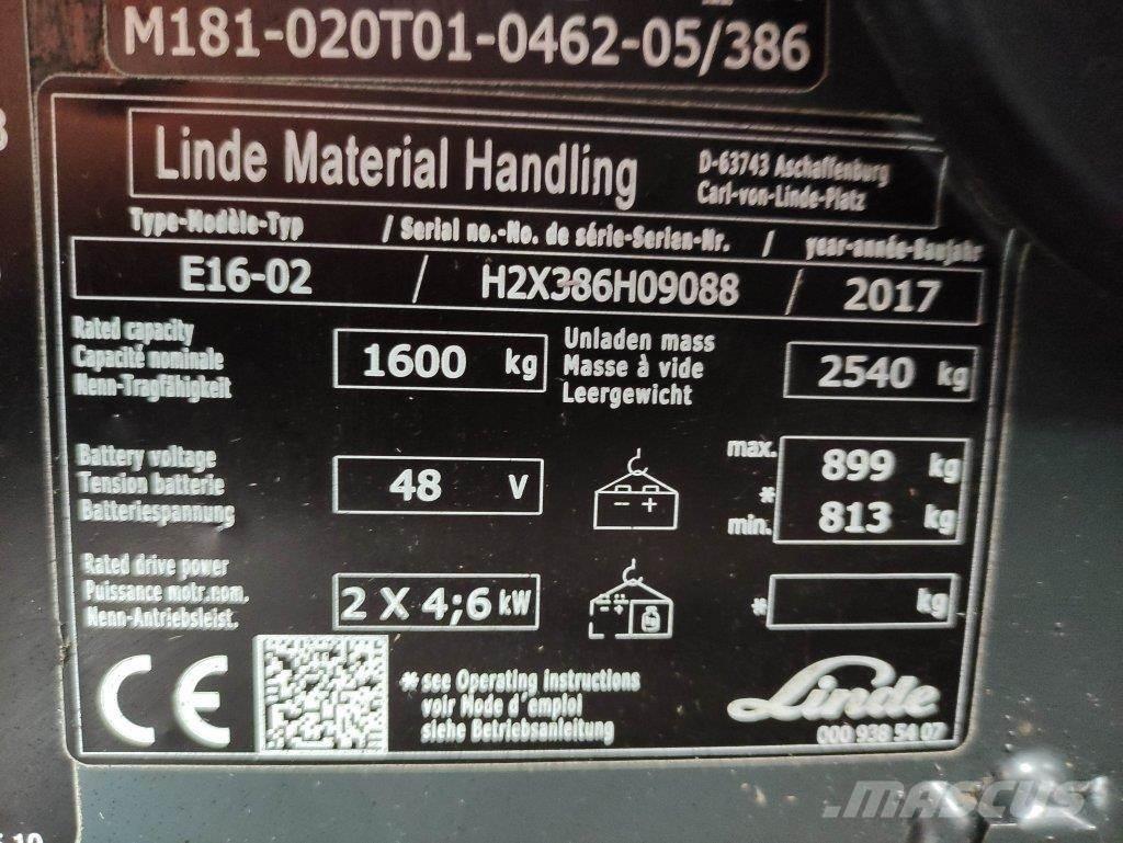 Linde E16-02-386 Ηλεκτρικά περονοφόρα ανυψωτικά κλαρκ