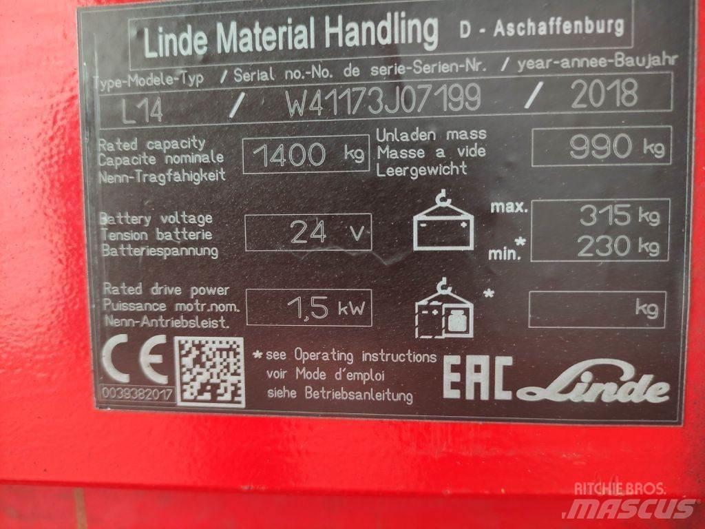 Linde L14i Παλετοφόρα πεζού χειριστή με ιστό