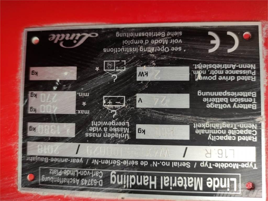 Linde L16 R Παλετοφόρα πεζού χειριστή με ιστό
