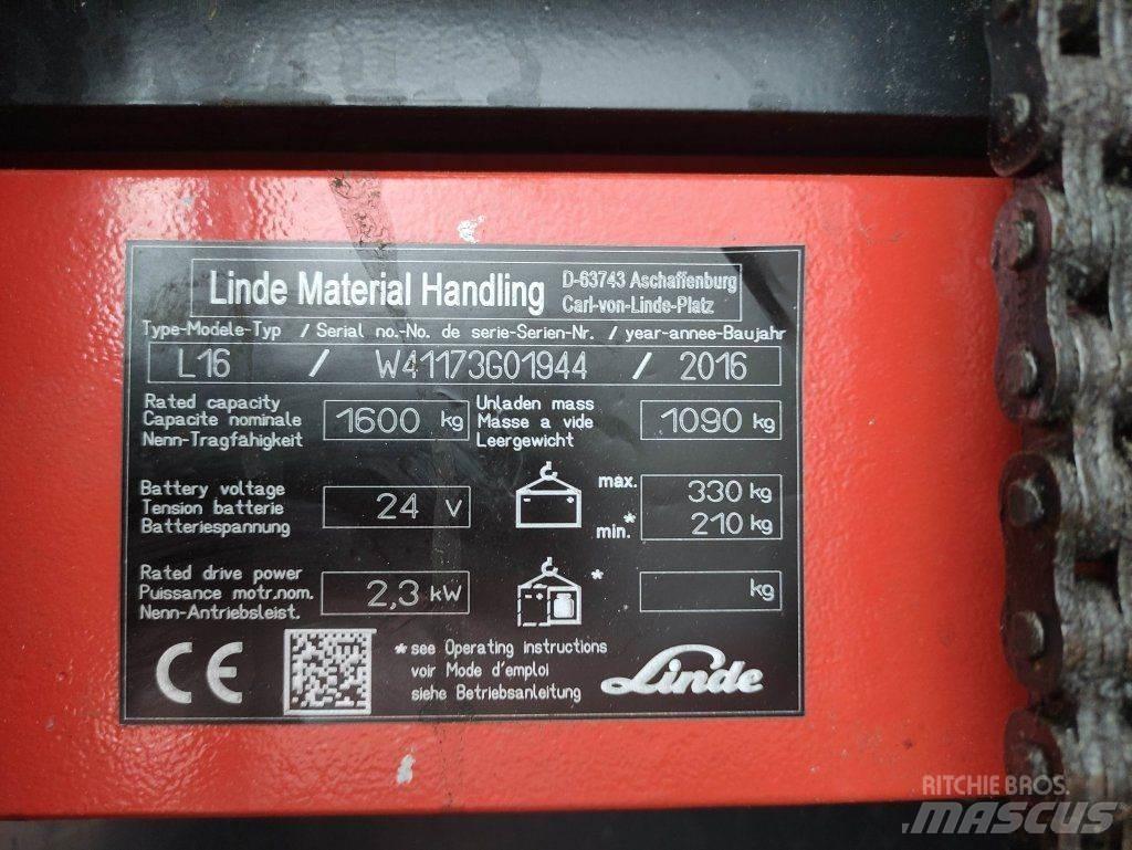 Linde L16i-1173 Παλετοφόρα πεζού χειριστή με ιστό