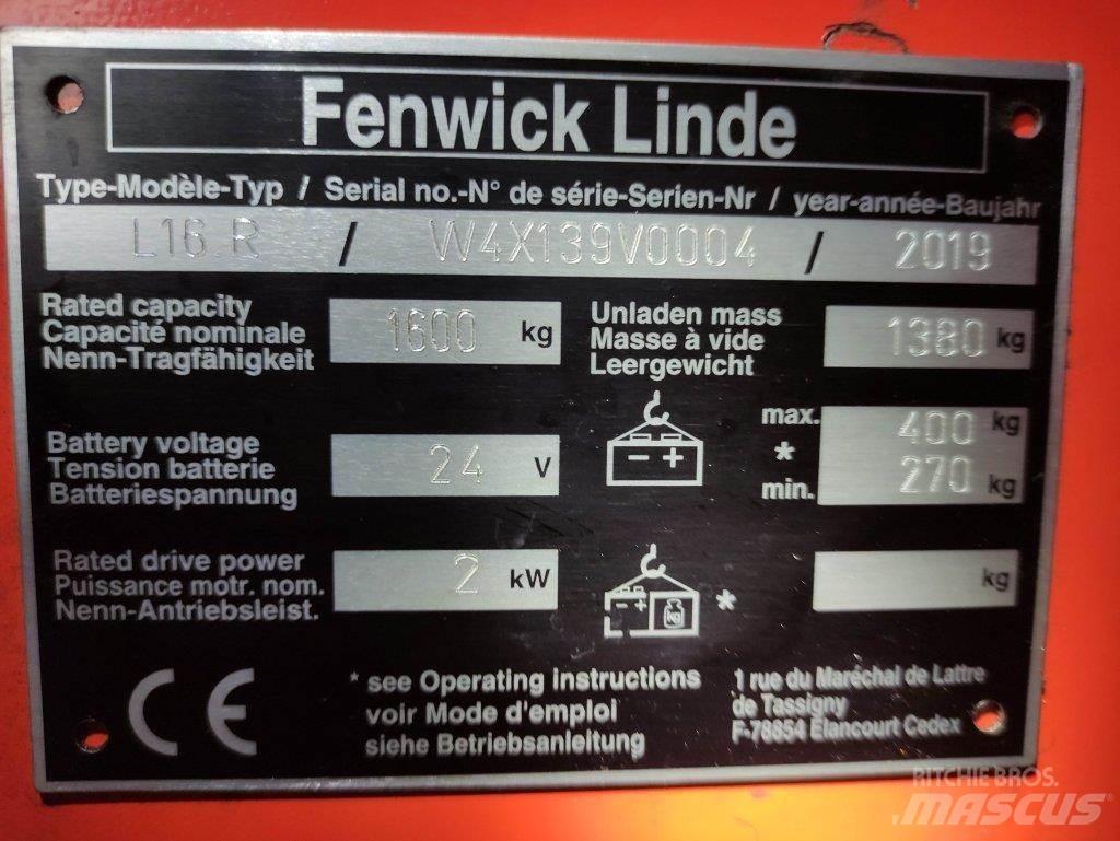Linde L16R Παλετοφόρα πεζού χειριστή με ιστό