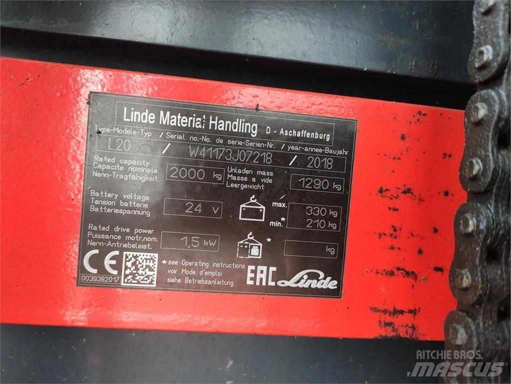 Linde L20i-1173 Παλετοφόρα πεζού χειριστή με ιστό