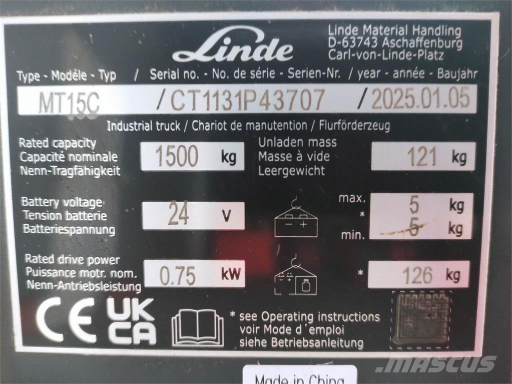 Linde MT15C Χειροκίνητο περονοφόρο ανυψωτικό