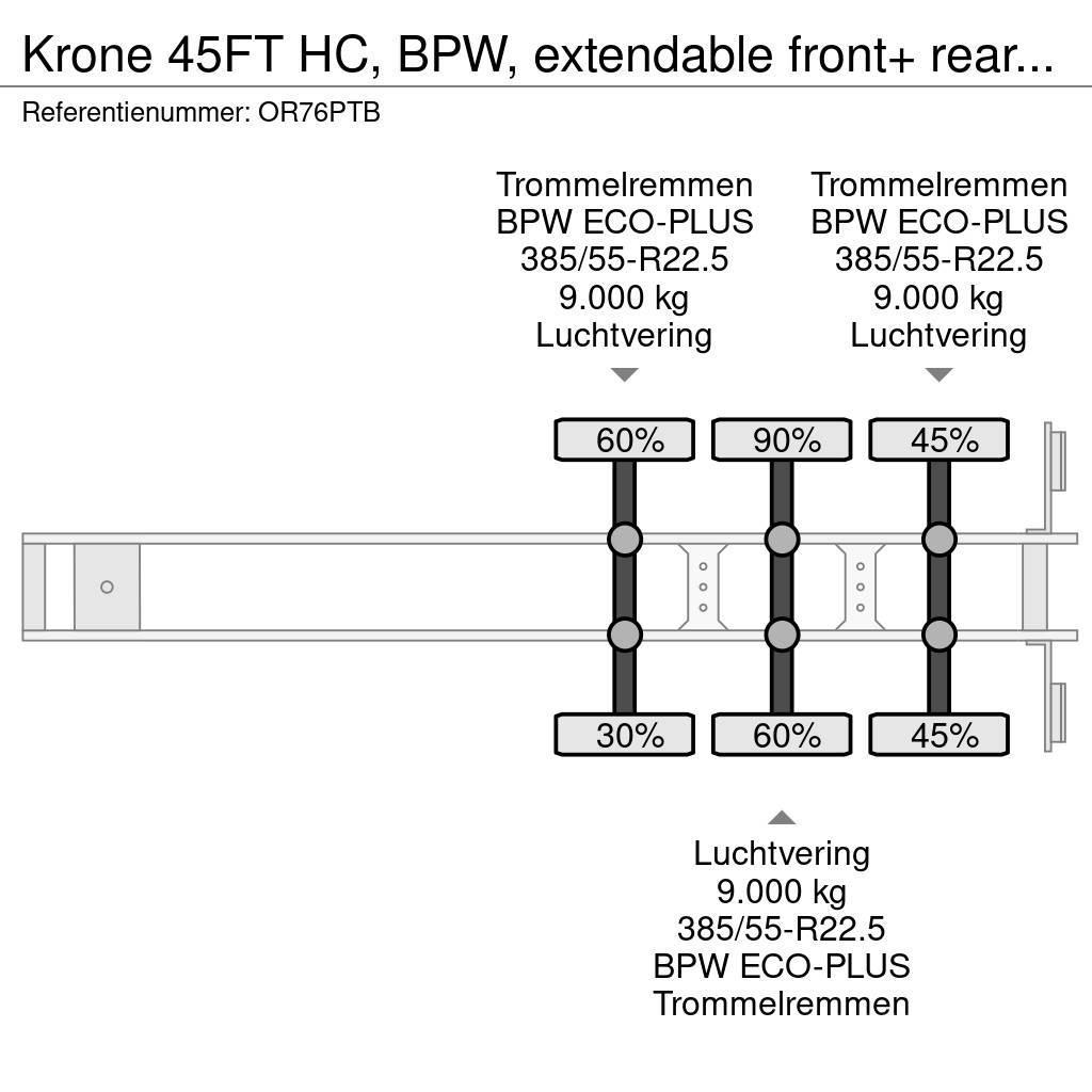 Krone 45FT HC, BPW, extendable front+ rear+ bumper, NL-c Ημιρυμούλκες Container