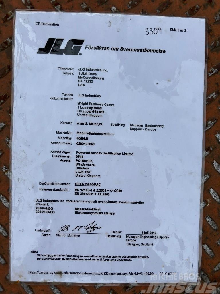 JLG 4069 LE hoogwerker 14m Ανυψωτήρες ψαλιδωτής άρθρωσης