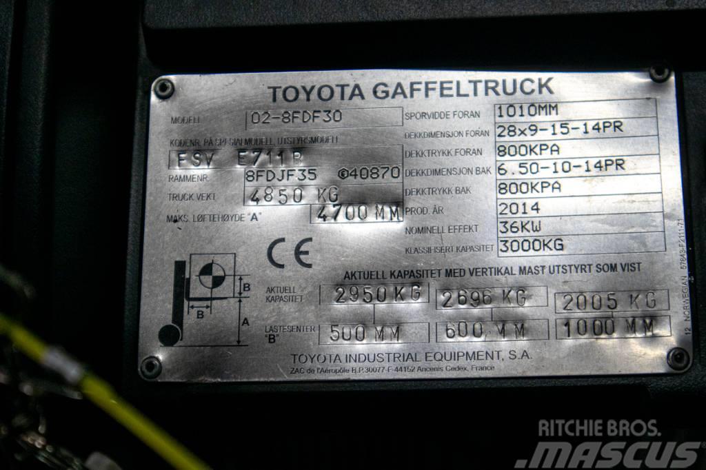 Toyota 02-8FDF30,dieselmotviktstruck med 4700 mm lyfthöjd Πετρελαιοκίνητα Κλαρκ