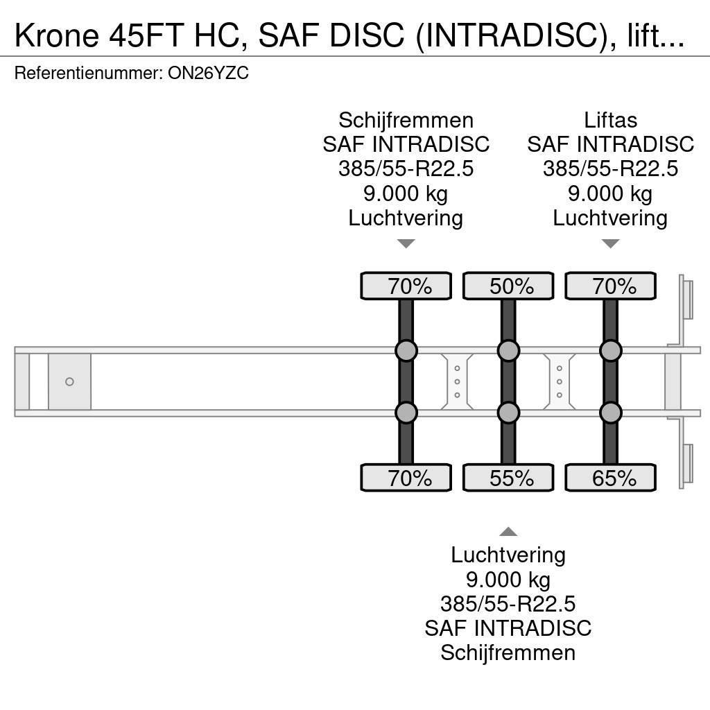 Krone 45FT HC, SAF DISC (INTRADISC), liftaxle (on 3rd ax Ημιρυμούλκες Container