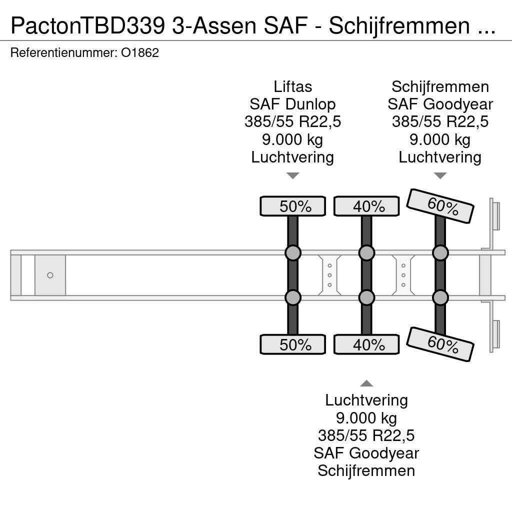 Pacton TBD339 3-Assen SAF - Schijfremmen - Lift-As - Stuu Ημιρυμούλκες Κουρτίνα