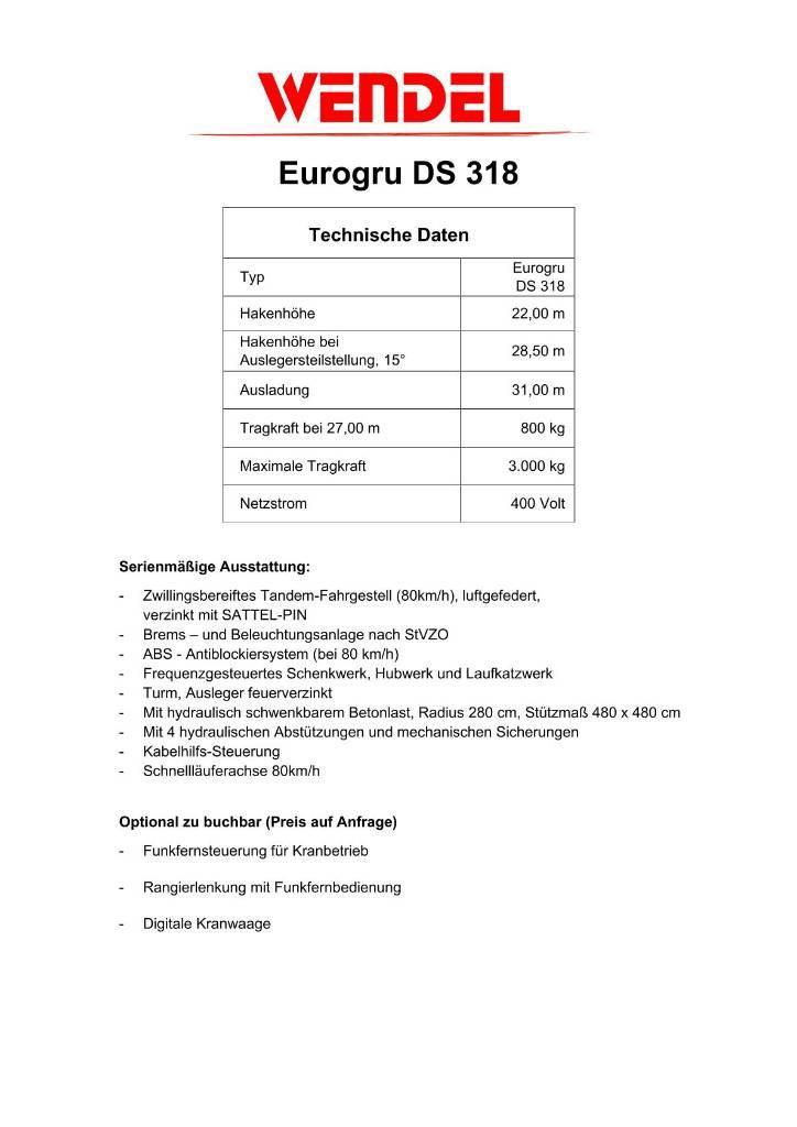 Eurogru DS 318 Schnellbaukran, Zimmermannkran, Kran Αυτοεγειρόμενοι γερανοί