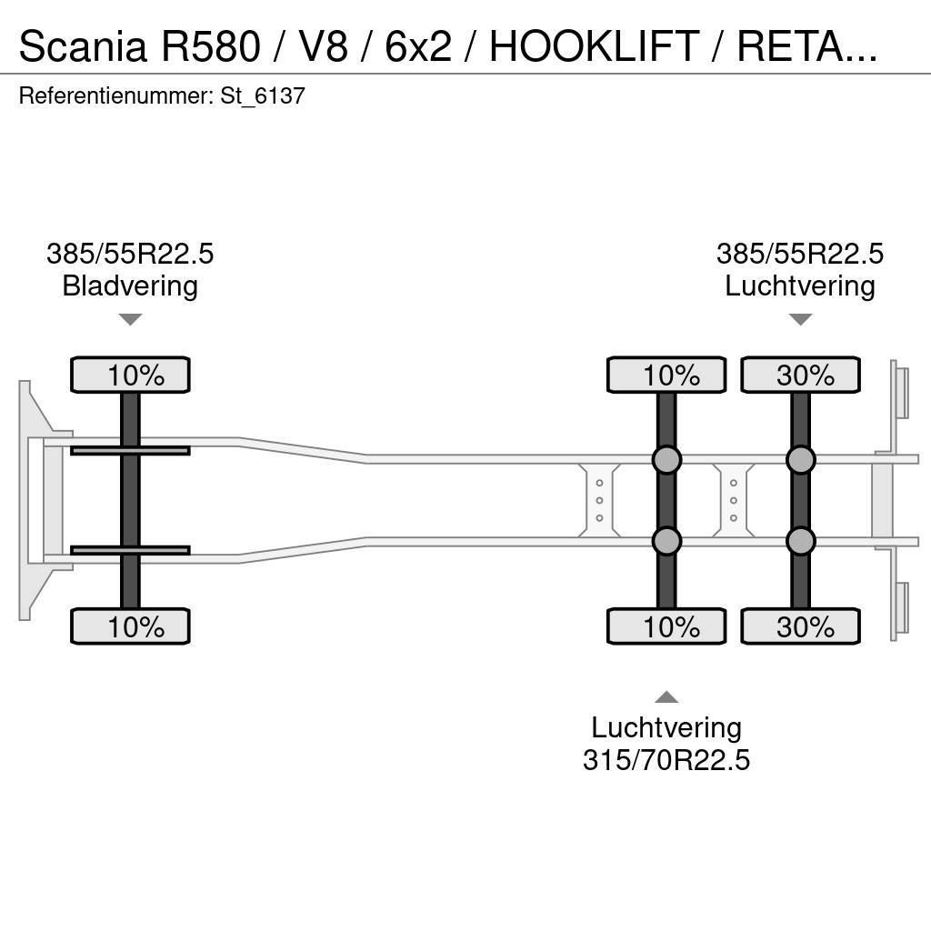 Scania R580 / V8 / 6x2 / HOOKLIFT / RETARDER / LIFT-STEER Φορτηγά ανατροπή με γάντζο