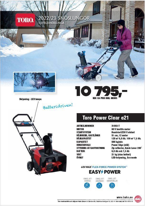 Toro Power Clear E21 batteridriven snöslunga Εκτοξευτές χιονιού