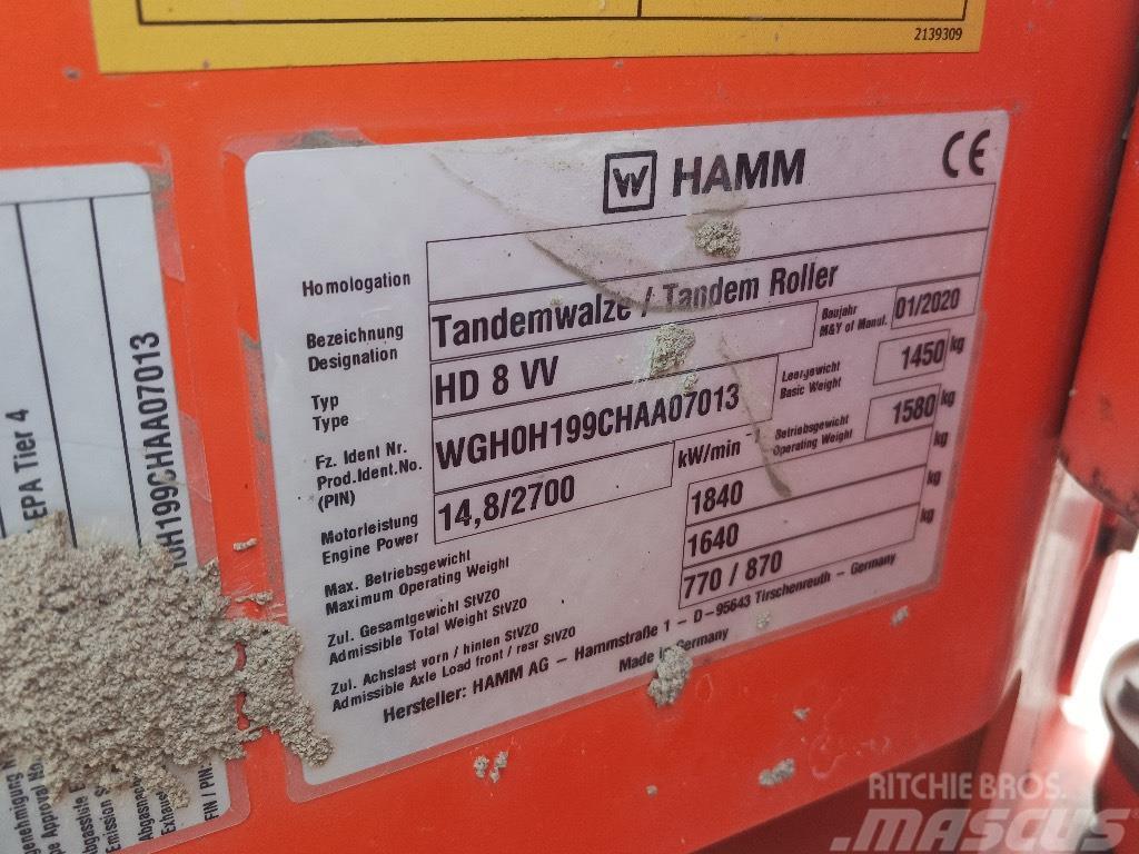 Hamm HD 8 VV Οδοστρωτήρες διπλού κυλίνδρου