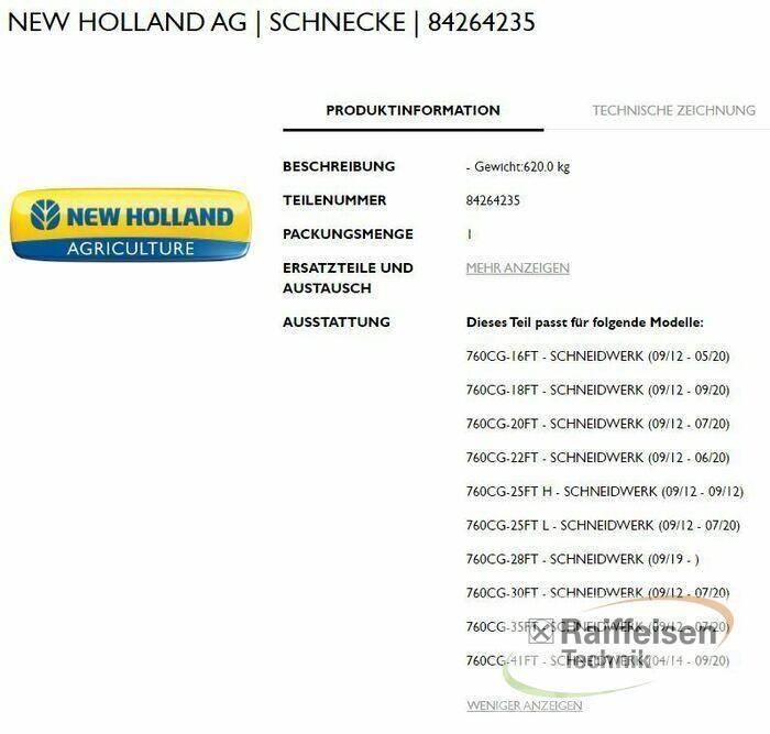 New Holland Schnecke für Mähdrescher Εξαρτήματα θεριζοαλωνιστικών μηχανών